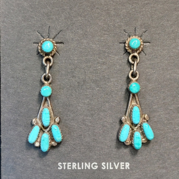 Turquoise Sterling Silver Dangle Earrings - Picture 2 of 11